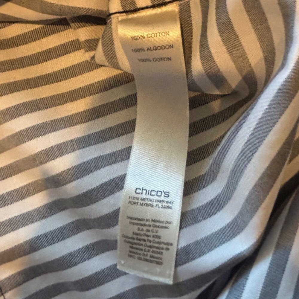 Chico's Button Up Long Sleeve Shirt Size 3 / US 16 Cotton Black & White Stripes - Picture 10 of 11